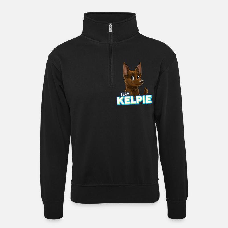 TEAM Kelpie - Schokolade - Unisex Pullover mit Zip-Kragen - Schwarz