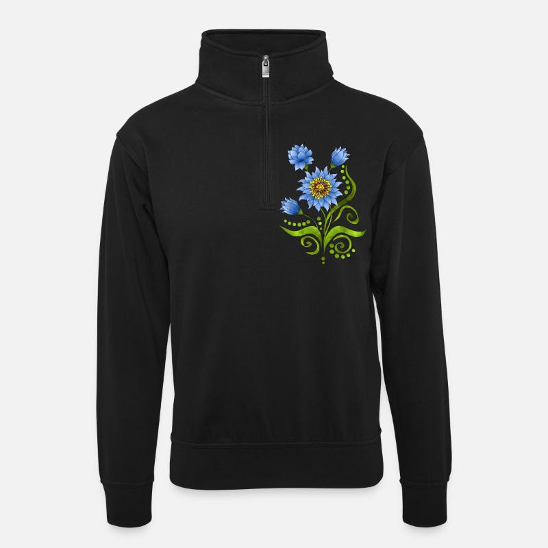 Blumen - Unisex Pullover mit Zip-Kragen - Schwarz