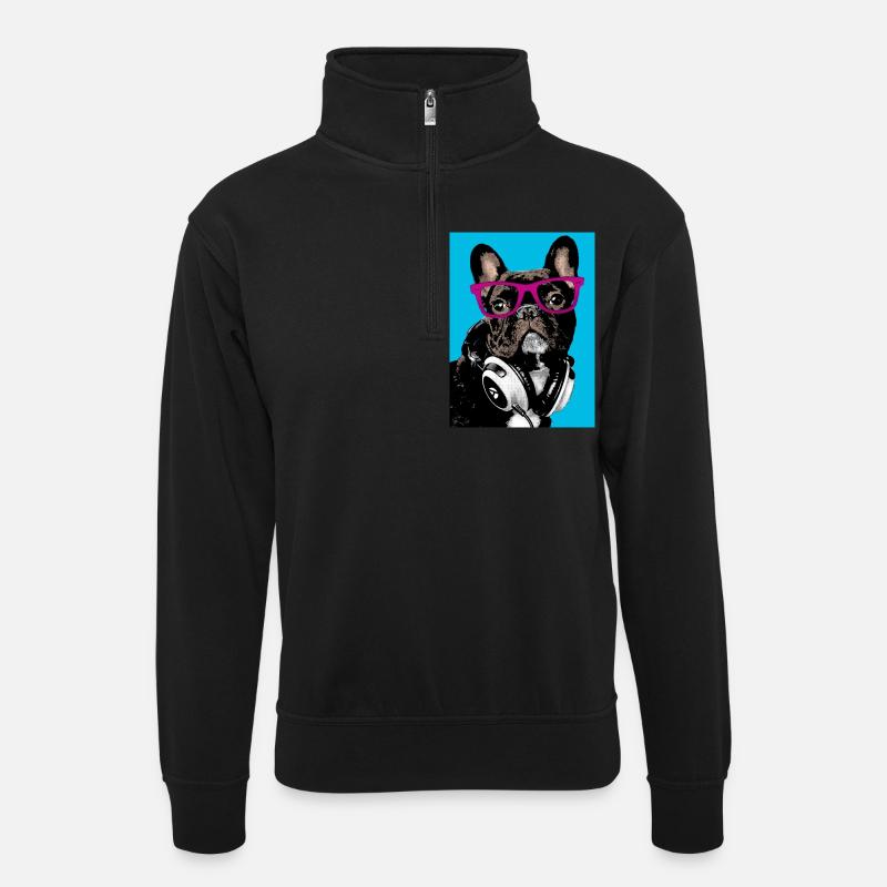 Pop Art Bulldog - Unisex Pullover mit Zip-Kragen - Schwarz