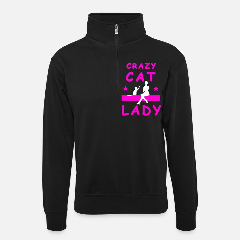 Katze - Unisex Pullover mit Zip-Kragen - Schwarz