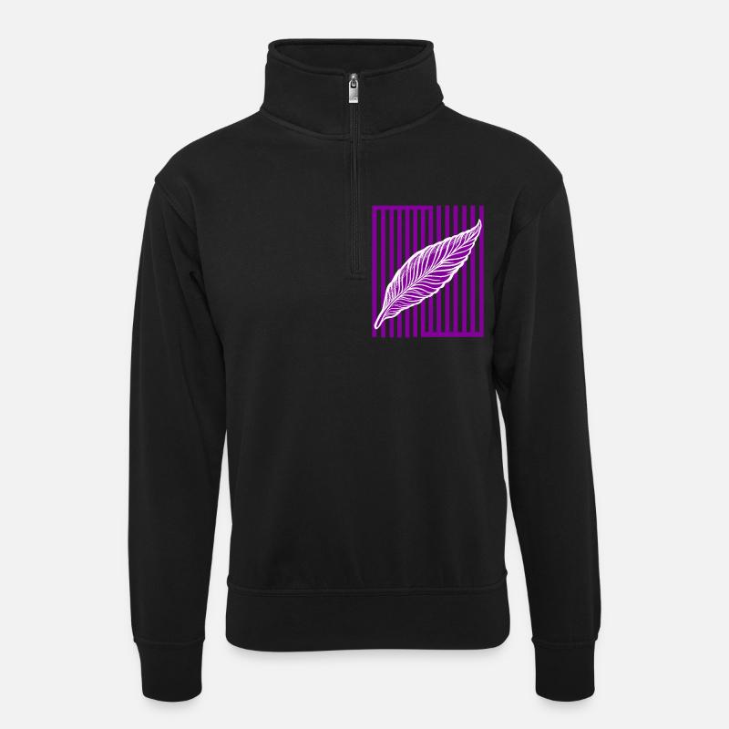 Plume sur barre verticale - Sweat col montant zippé unisexe - noir