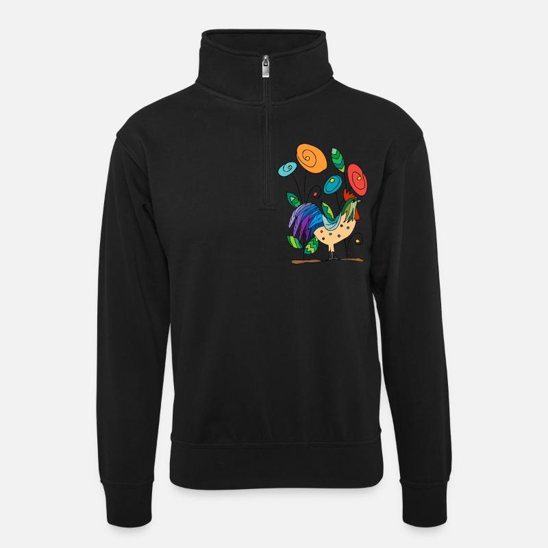 Hahn - Unisex Pullover mit Zip-Kragen - Schwarz