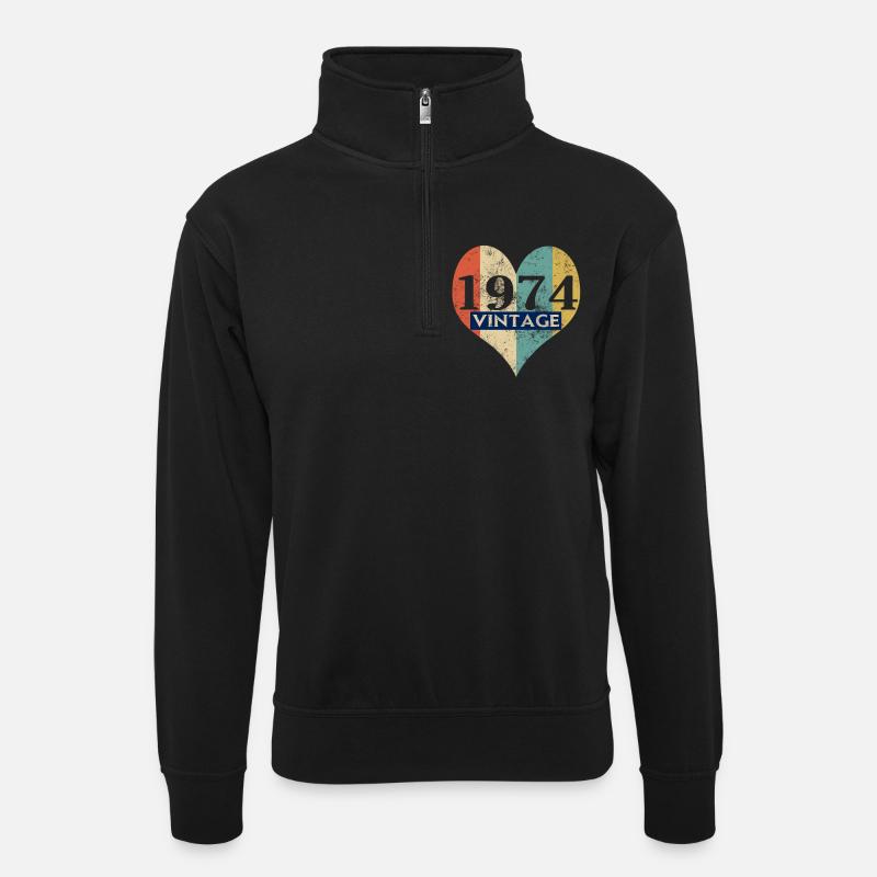 Weinlese 1974 Retro - Unisex Pullover mit Zip-Kragen - Schwarz