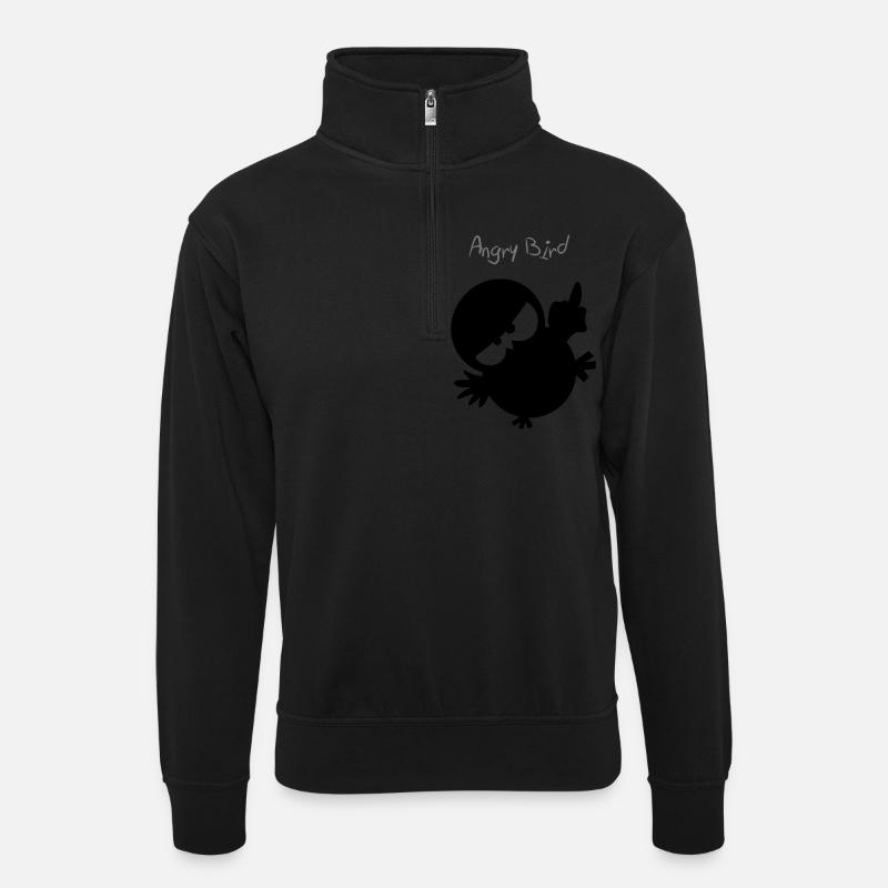 Eine Eule // Angry Bird - Unisex Pullover mit Zip-Kragen - Schwarz