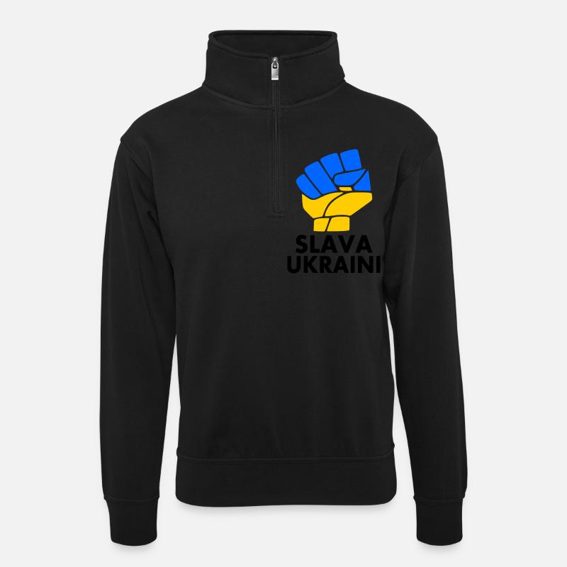 Ukraine - Unisex Pullover mit Zip-Kragen - Schwarz