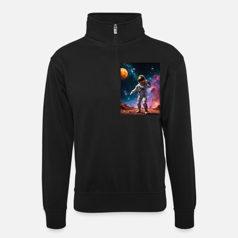 Astronaut - Unisex Pullover mit Zip-Kragen - Schwarz