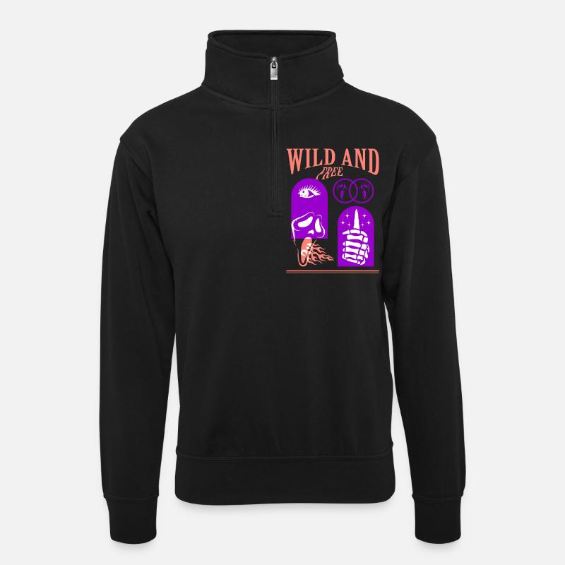 Wild and Free - Unisex Pullover mit Zip-Kragen - Schwarz