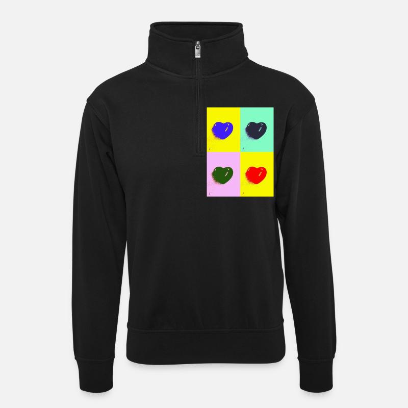 Pop-Art-Herz - Unisex Pullover mit Zip-Kragen - Schwarz