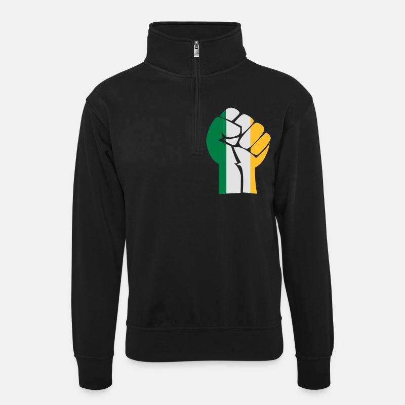 fist_irland_3clr - Unisex Pullover mit Zip-Kragen - Schwarz