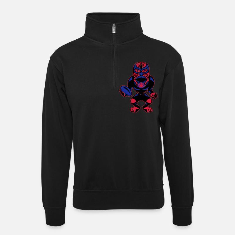 mask_blak - Unisex Pullover mit Zip-Kragen - Schwarz