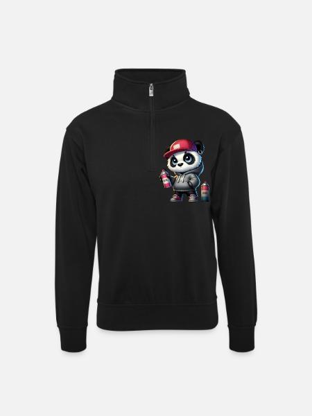 Panda Graffiti - Unisex Pullover mit Zip-Kragen - Schwarz