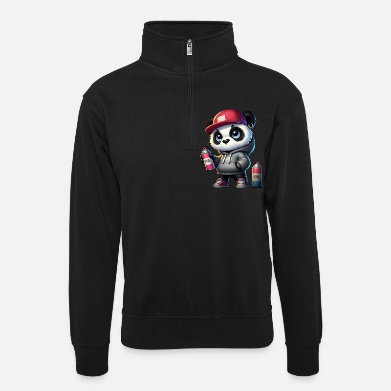 Panda Graffiti - Unisex Pullover mit Zip-Kragen - Schwarz