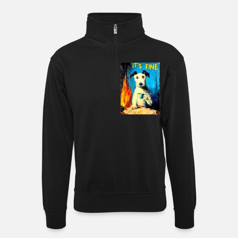 "Its Fine" by van Gogh - Unisex Pullover mit Zip-Kragen - Schwarz