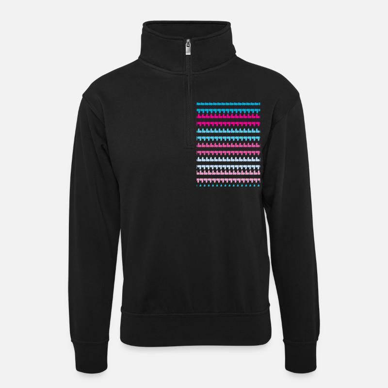 PINK BLUE HEARTS PATTERN - Unisex sweater with zip collar - black