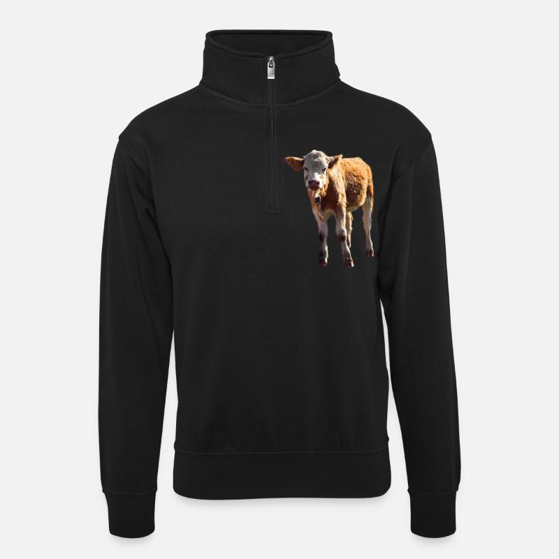 cow kuh calf kalb beef - Unisex Pullover mit Zip-Kragen - Schwarz