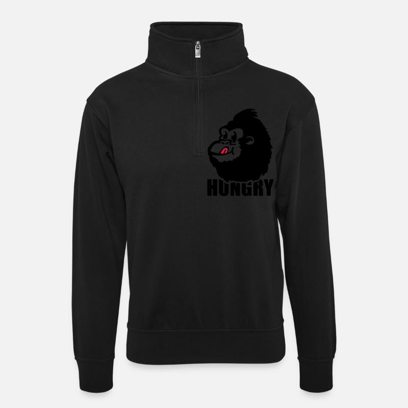 gorilla_hungry_pa2 - Unisex Pullover mit Zip-Kragen - Schwarz