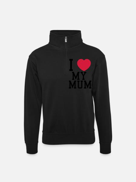 i love my mum - Unisex sweater with zip collar - black