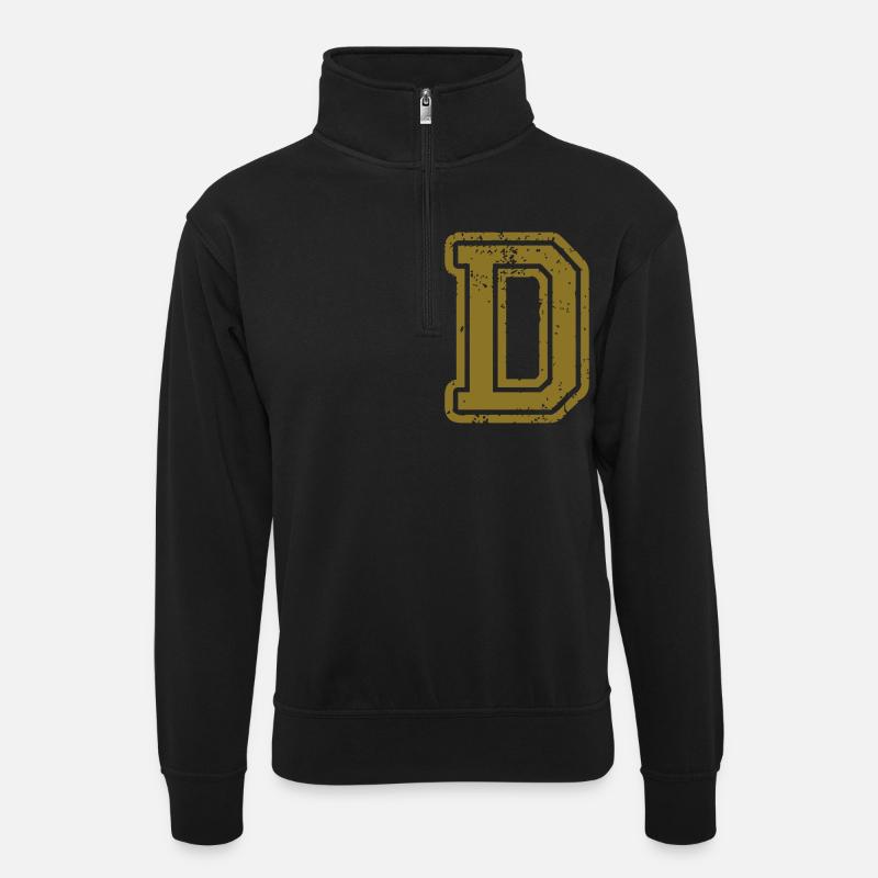 D - Buchstabe - Unisex Pullover mit Zip-Kragen - Schwarz