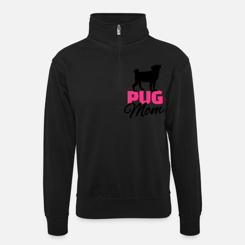 Pug Mom - Unisex sweater with zip collar - black