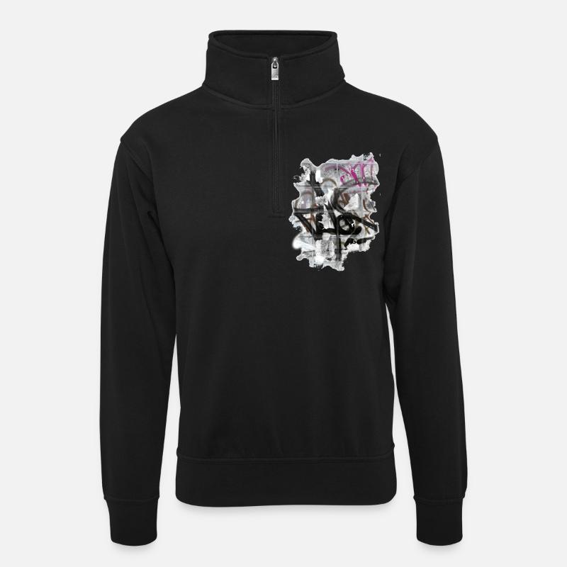 Graffiti - Unisex Pullover mit Zip-Kragen - Schwarz