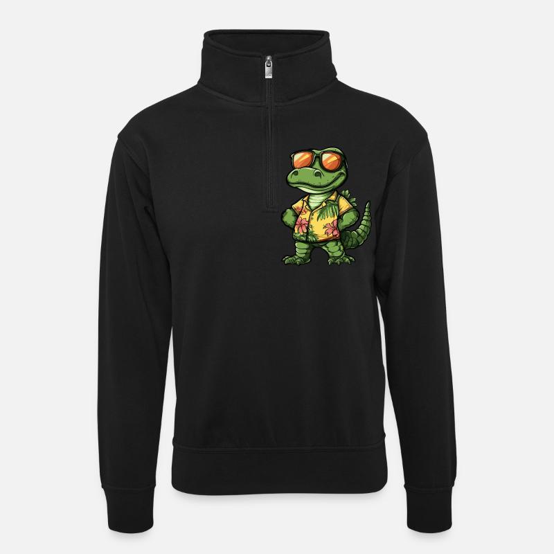 Alligator Comic Vacation - Unisex sweater with zip collar - black