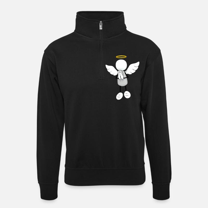 Engel - Unisex Pullover mit Zip-Kragen - Schwarz