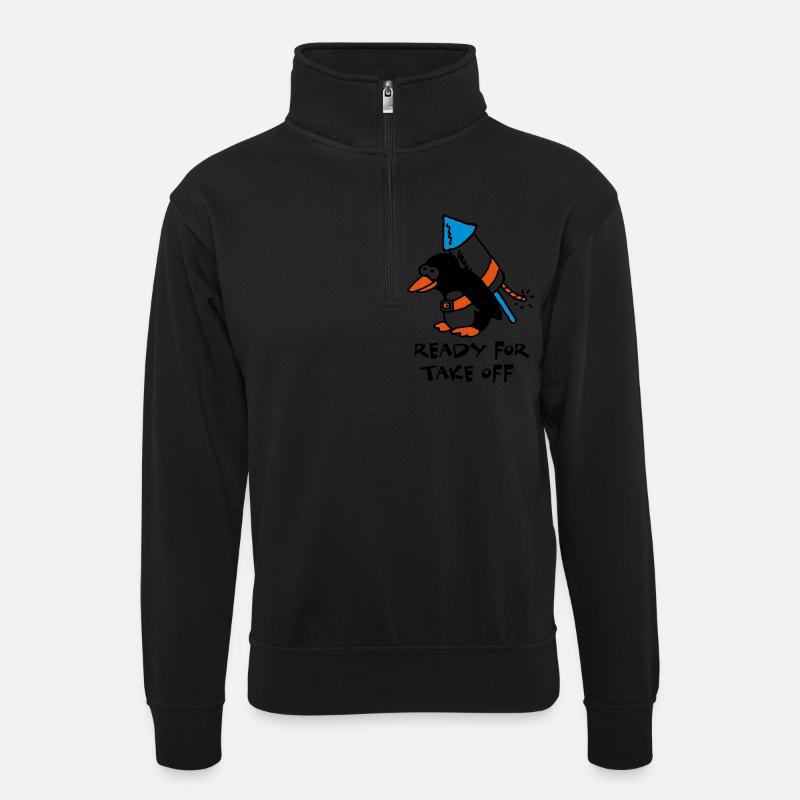 rocket_pinguin_white_c_3c - Unisex sweater with zip collar - black