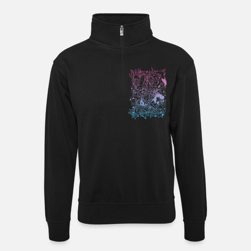 tattoo outlines - Unisex sweater with zip collar - black