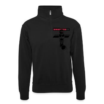 loading shot - Unisex Pullover mit Zip-Kragen - Schwarz - Vorne
