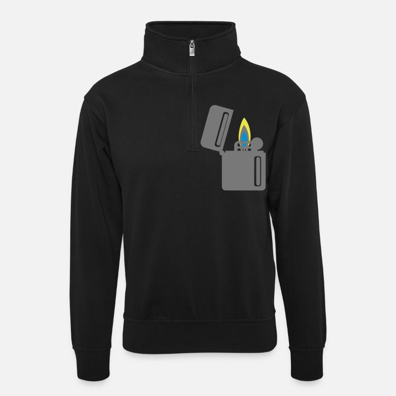 Feuerzeug - Unisex Pullover mit Zip-Kragen - Schwarz