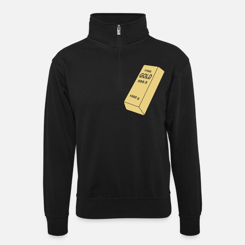 Goldbarren - Unisex Pullover mit Zip-Kragen - Schwarz