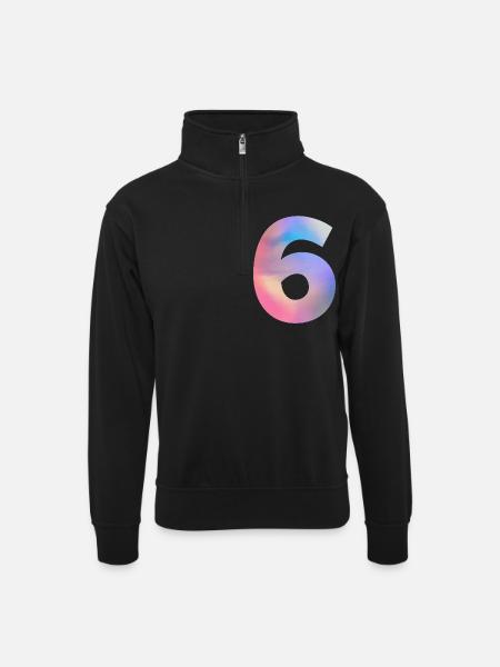 Bunte Zahl 7 - Unisex Pullover mit Zip-Kragen - Schwarz