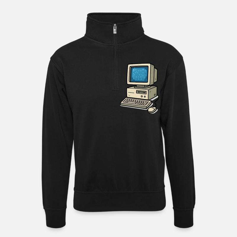 computer old school - Unisex Pullover mit Zip-Kragen - Schwarz