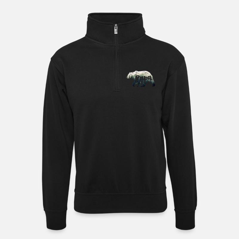 Papa Bär - Unisex Pullover mit Zip-Kragen - Schwarz