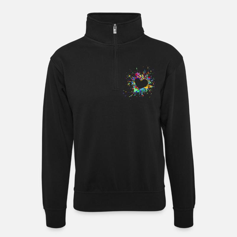 Mein Herz explodiert für Sie. - Unisex Pullover mit Zip-Kragen - Schwarz