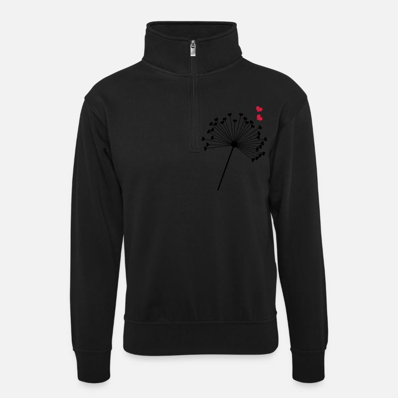 Pusteblume Herzen - Unisex Pullover mit Zip-Kragen - Schwarz