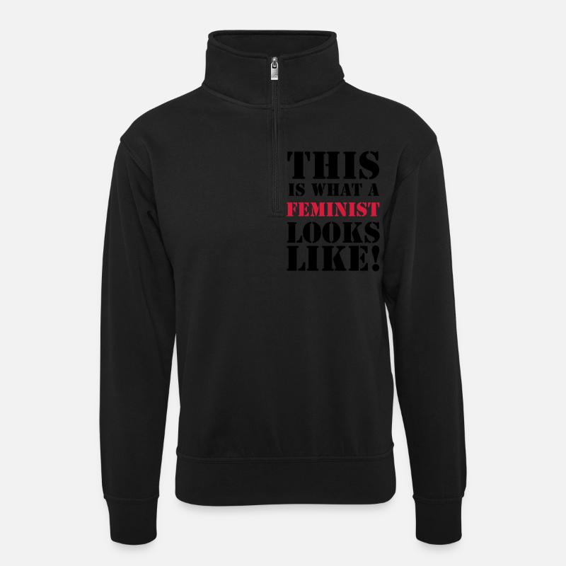 Feminist - Unisex Pullover mit Zip-Kragen - Schwarz