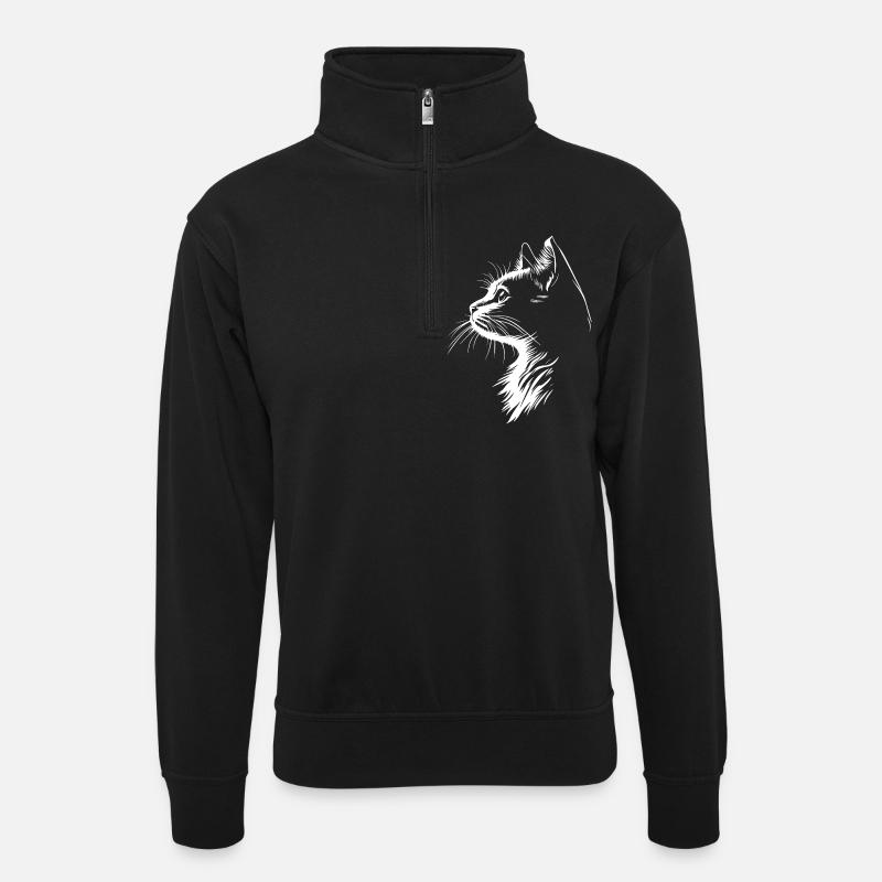 Katze Silhouette - Unisex Pullover mit Zip-Kragen - Schwarz