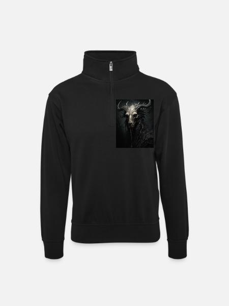 Dämonische Gestalt mit Hörnern - Unisex Pullover mit Zip-Kragen - Schwarz