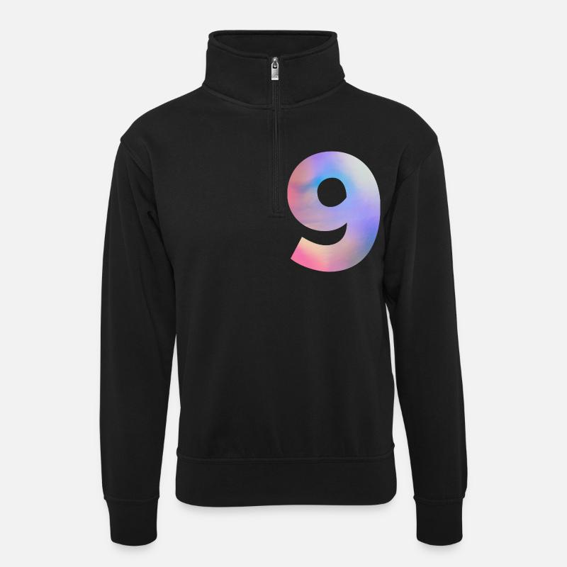 Bunte Zahl 9 - Unisex Pullover mit Zip-Kragen - Schwarz