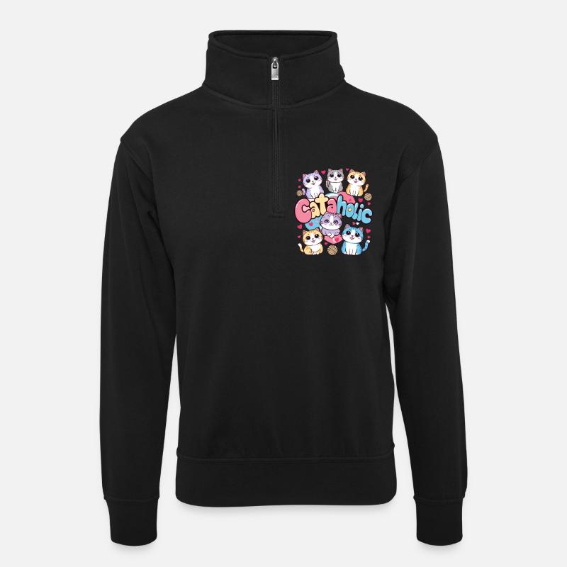 Chat chaton dessin animé cadeau - Sweat col montant zippé unisexe - noir