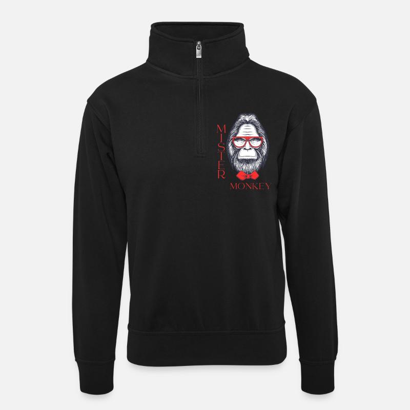 Mister Monkey - Unisex Pullover mit Zip-Kragen - Schwarz
