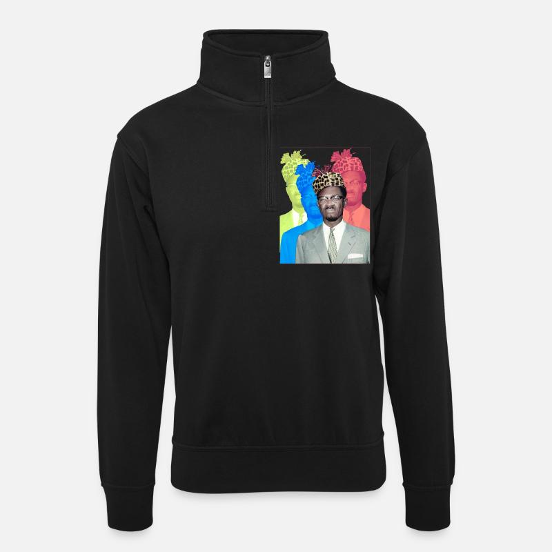 Patrice Lumumba - Unisex Pullover mit Zip-Kragen - Schwarz