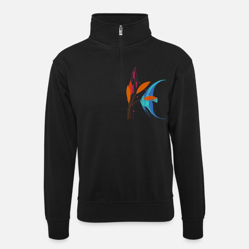 Fisch und Pflanze - Unisex Pullover mit Zip-Kragen - Schwarz