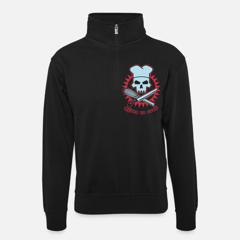 born_to_cook - Unisex Pullover mit Zip-Kragen - Schwarz