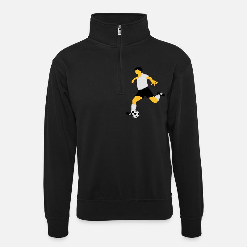 Fußball - Unisex Pullover mit Zip-Kragen - Schwarz