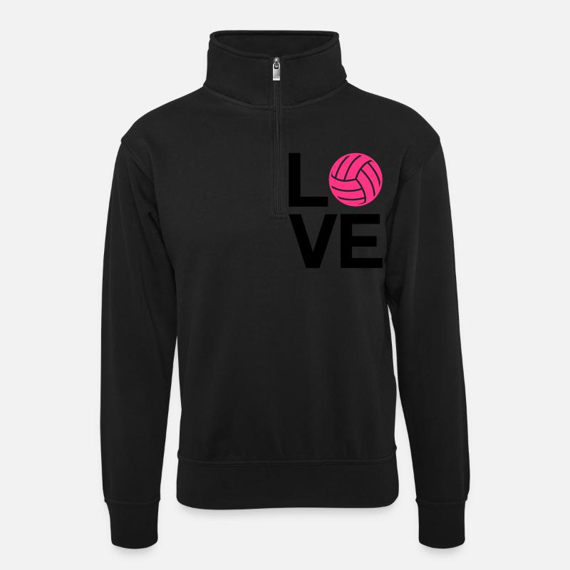 liebe, Volleyball - Unisex Pullover mit Zip-Kragen - Schwarz