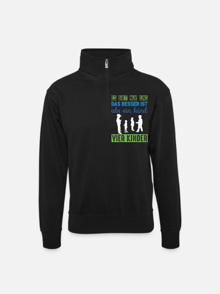 Vier Kinder - Unisex Pullover mit Zip-Kragen - Schwarz