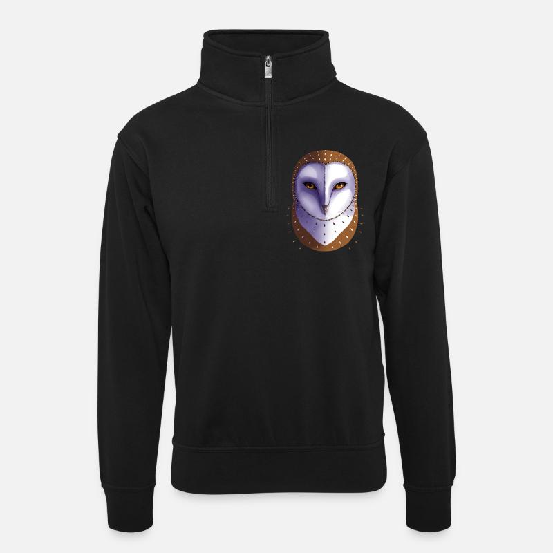 Schleiereule - Unisex Pullover mit Zip-Kragen - Schwarz