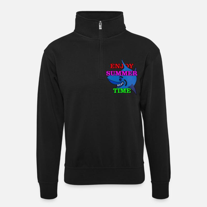 Hai - Unisex Pullover mit Zip-Kragen - Schwarz
